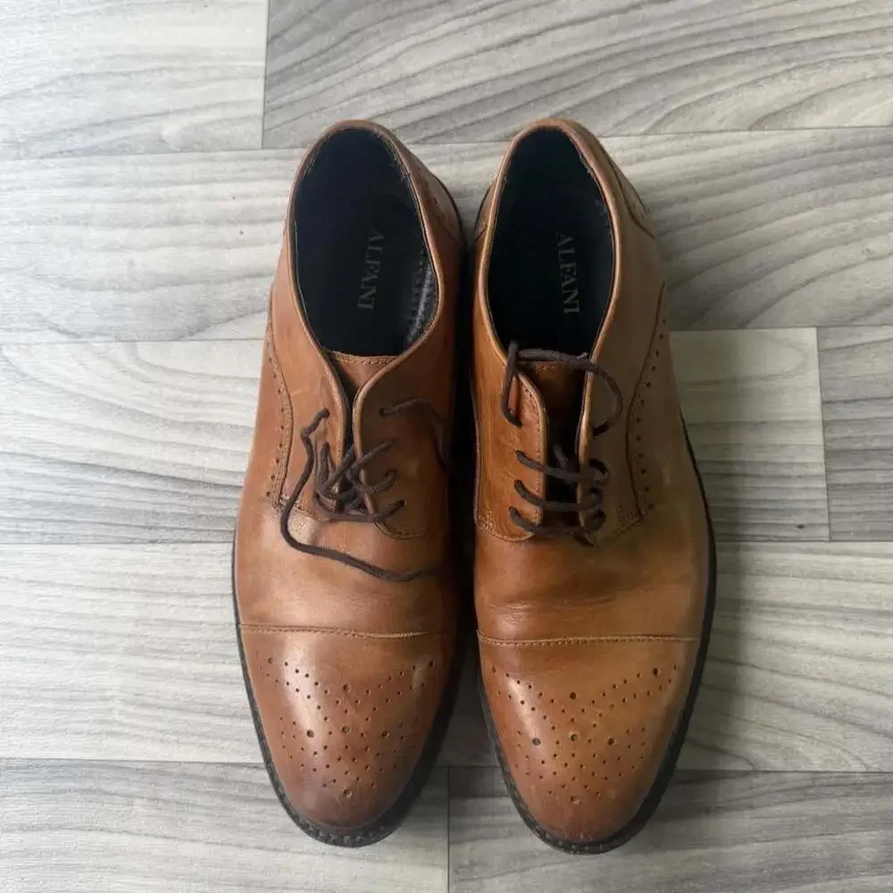 Alfani Paul Wingtip Oxford Dress Shoes Brown Leather Size 9.5